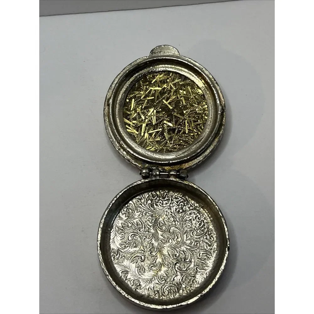 Vintage MCM Silver And Gold Confetti‎ Shred Jewelry Box Pill Holder **READ**